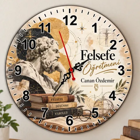 Kişiye Özel Felsefe Öğretmeni Duvar Saati – Filozof Büstü