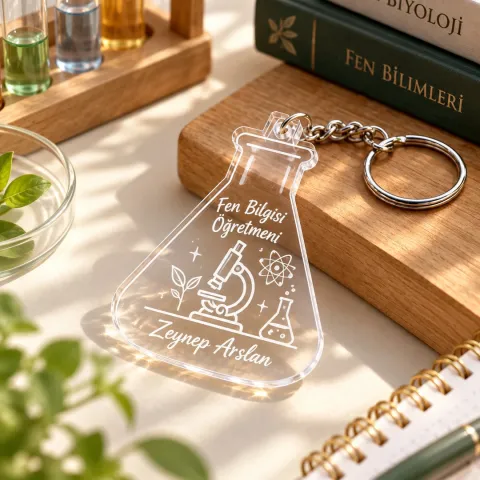 Kişiye Özel Fen Bilgisi Öğretmeni Pleksi Anahtarlık – Erlenmeyer