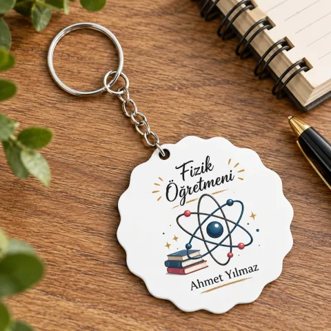 Kişiye Özel Fizik Öğretmeni Ahşap Anahtarlık – Atom