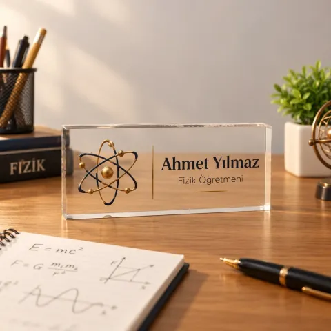 Kişiye Özel Fizik Öğretmeni Akrilik Masa İsimliği – Atom Modeli