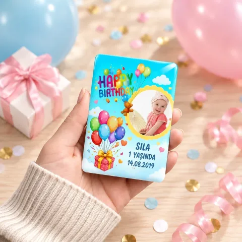 Kişiye Özel Fotoğraflı Happy Birthday Balonlu Pastel Doğum Günü Magneti - 10 Adet