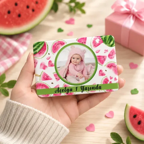 Kişiye Özel Fotoğraflı Karpuz Desenli Yaz Temalı Doğum Günü Magneti - 10 Adet