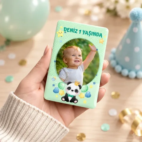 Kişiye Özel Fotoğraflı Mint Pandalı Dikey Doğum Günü Magneti - 10 Adet