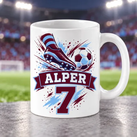Kişiye Özel Futbol Taraftar Sarı Kırmızı Numara Kupa Bardak