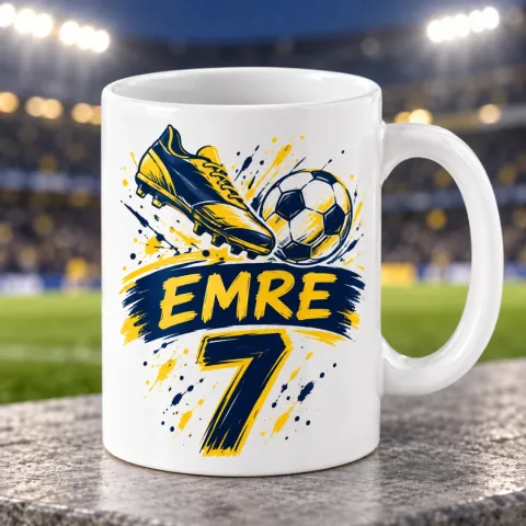 Kişiye Özel Futbol Taraftar Sarı Lacivert Numara Kupa Bardak