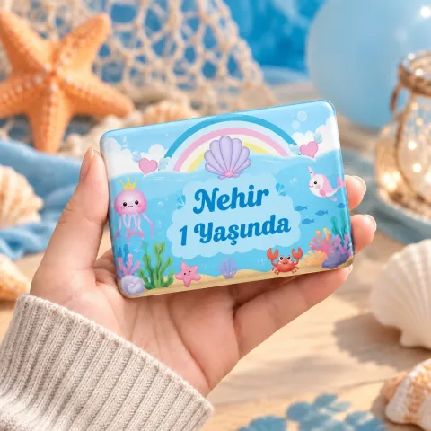 Kişiye Özel Gökkuşaklı Deniz Kabuklu Doğum Günü Magneti - 10 Adet