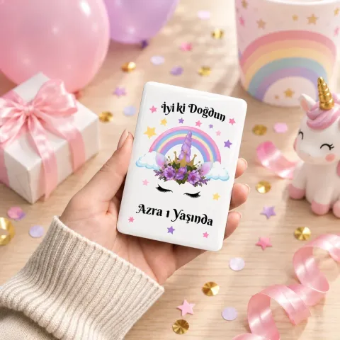 Kişiye Özel Gökkuşaklı Unicorn Gözlü Doğum Günü Magneti - 10 Adet