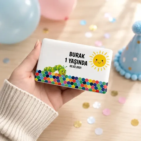 Kişiye Özel Güneşli Renkli Pullu Doğum Günü Magneti - 10 Adet