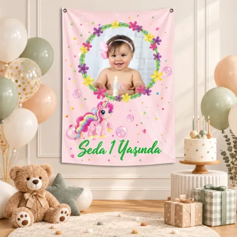 Kişiye Özel Unicorn Tasarımlı Doğum Günü Afişi