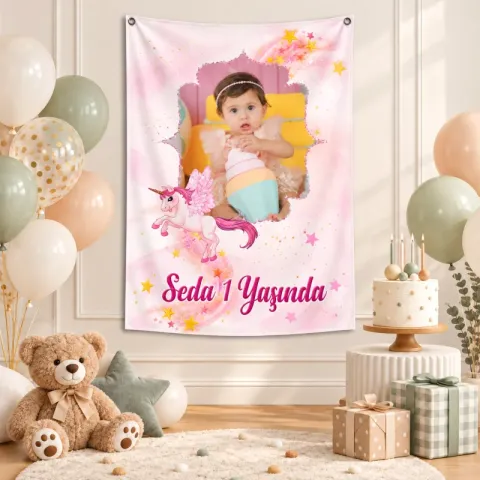 Kişiye Özel Unicorn Temalı Doğum Günü Afişi