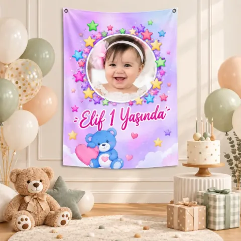 Kişiye Özel Sevimli Ayıcık Temalı Doğum Günü Afişi