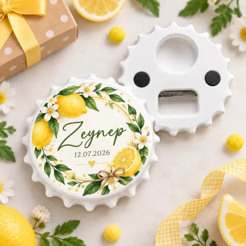 Kişiye Özel Limon Jüt Bant Yuvarlak Açacak Magnet