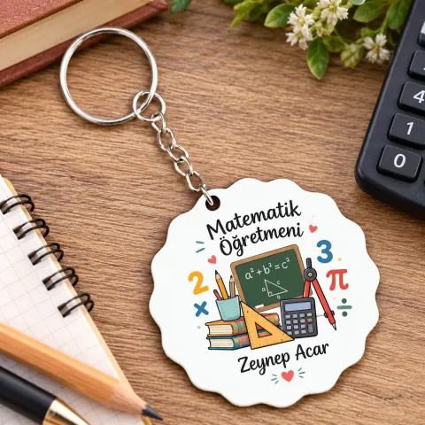Kişiye Özel Matematik Öğretmeni Ahşap Anahtarlık – Yazı Tahtası