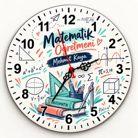 Kişiye Özel Matematik Öğretmeni Duvar Saati – Formül ve Geometri