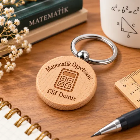 Kişiye Özel Matematik Öğretmeni Lazer Kazıma Ahşap Anahtarlık – Hesap Makinesi