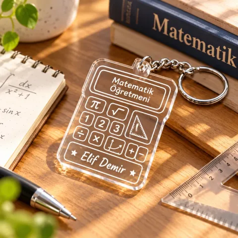 Kişiye Özel Matematik Öğretmeni Pleksi Anahtarlık – Hesap Makinesi