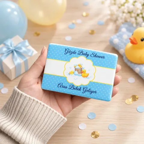 Kişiye Özel Mavi Ördekli Baby Shower Hoş Geldin Bebek Magneti - 10 Adet