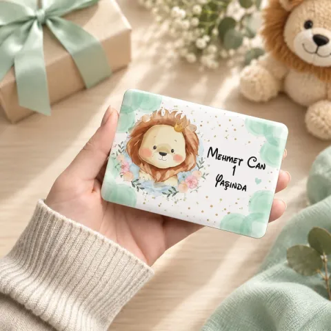 Kişiye Özel Mint Aslanlı Pastel Doğum Günü Magneti - 10 Adet