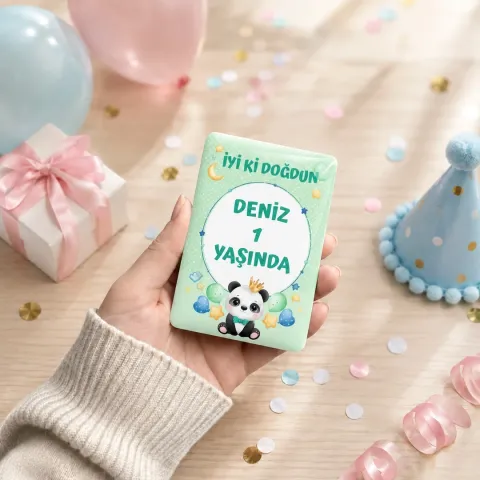 Kişiye Özel Mint Pandalı Minimal Dikey Doğum Günü Magneti - 10 Adet