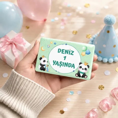 Kişiye Özel Mint Pandalı Minimal Yatay Doğum Günü Magneti - 10 Adet