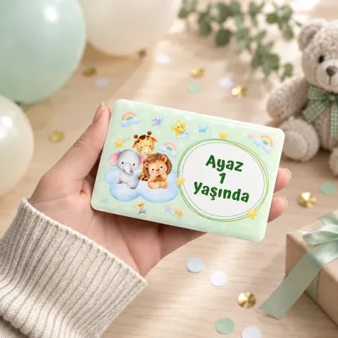 Kişiye Özel Mint Yeşili Safari Hayvanlı Doğum Günü Magneti - 10 Adet