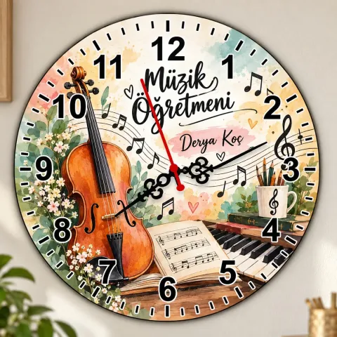 Kişiye Özel Müzik Öğretmeni Duvar Saati – Keman
