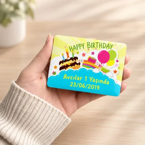 Kişiye Özel Pastalı Balonlu Happy Birthday Doğum Günü Magneti - 10 Adet