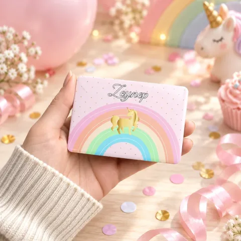 Kişiye Özel Pastel Gökkuşağı Kelebekli Doğum Günü Magneti - 10 Adet