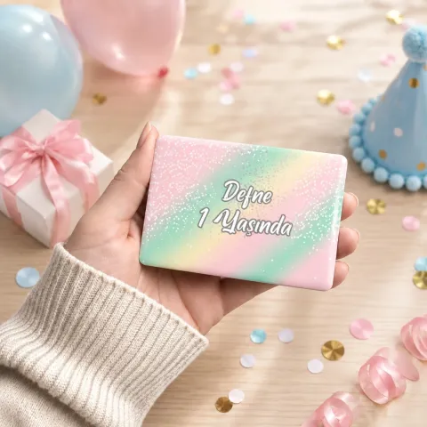 Kişiye Özel Pastel Gökkuşağı Simli Doğum Günü Magneti - 10 Adet