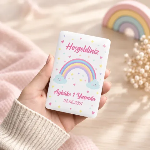 Kişiye Özel Pastel Gökkuşağı ve Kalpli Doğum Günü Magneti - 10 Adet