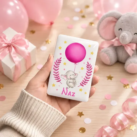 Kişiye Özel Pembe Balonlu Filli Minimal Doğum Günü Magneti - 10 Adet