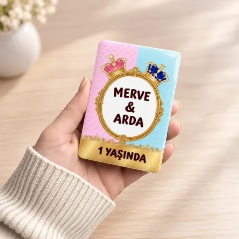 Kişiye Özel Pembe Mavi İkiz Kardeş Dikey Doğum Günü Magneti - 10 Adet