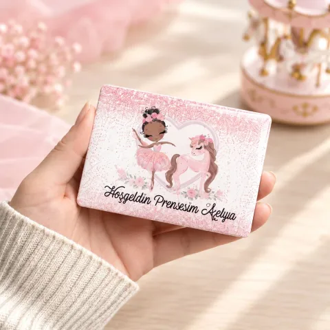Kişiye Özel Pembe Unicornlu Prenses Hoş Geldin Bebek Magneti - 10 Adet