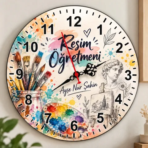 Kişiye Özel Resim Öğretmeni Duvar Saati – Palet ve Heykel