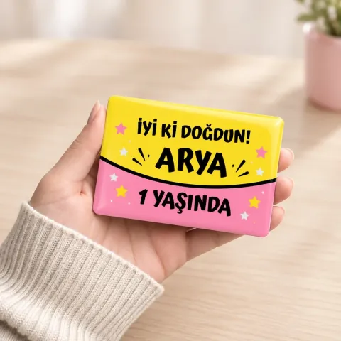 Kişiye Özel Sarı Pembe Pop Renkli Doğum Günü Magneti - 10 Adet