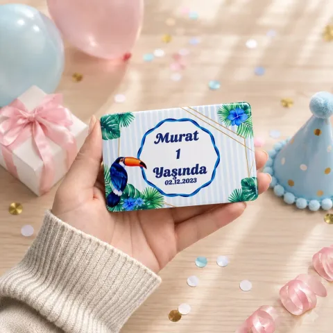 Kişiye Özel Tukan Kuşlu Tropikal Doğum Günü Magneti - 10 Adet