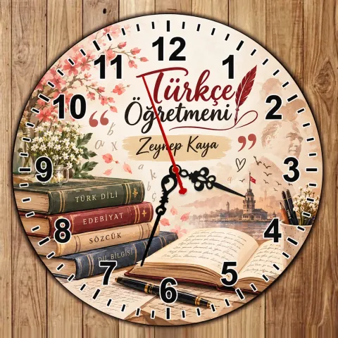 Kişiye Özel Türkçe Öğretmeni Duvar Saati – Açık Kitap