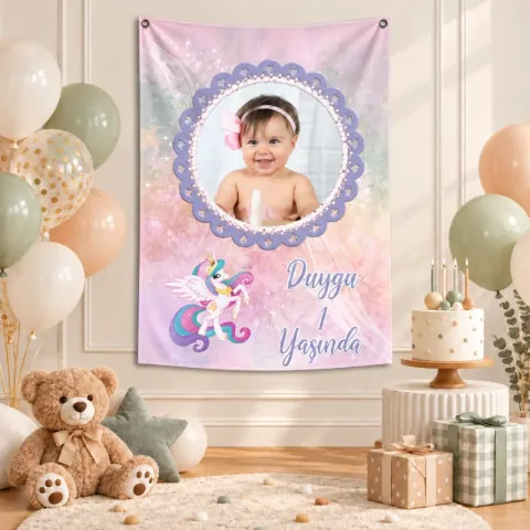 Kişiye Özel Unicorn Temalı Doğum Günü Afişi