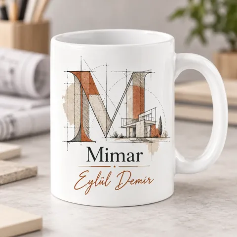 Mimarlara Özel Villa Çizim Monogramlı Kupa Bardak