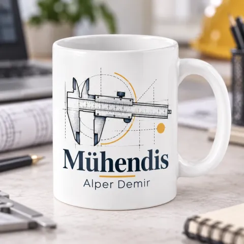 Mühendislere Özel Kaliper Ölçüm Aleti Çizimli Kupa Bardak