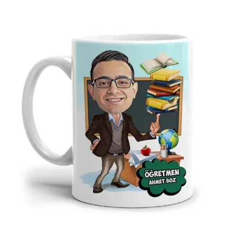 Öğretmene Hediye Karikatürlü Kupa Bardak