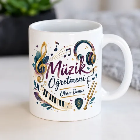 Kişiye Özel Müzik Öğretmeni Tasarımlı Kupa Bardak