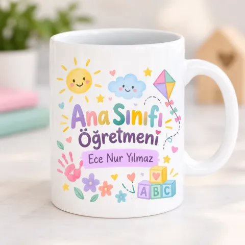 Kişiye Özel Ana Sınıfı Öğretmeni Tasarımlı Model 1 Kupa Bardak