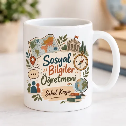 Kişiye Özel Sosyal Bilgiler Öğretmeni Tasarımlı Model 2 Kupa Bardak