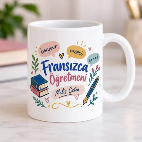 Kişiye Özel Fransızca Öğretmeni Tasarımlı Kupa Bardak