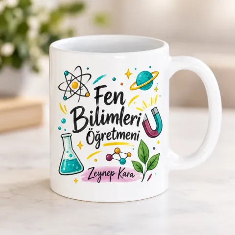 Kişiye Özel Fen Bilimleri Öğretmeni Tasarımlı Kupa Bardak