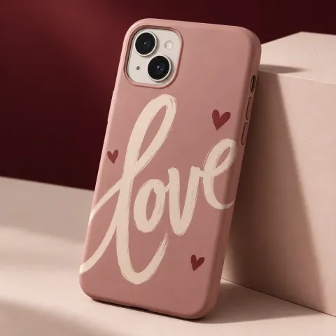 Pudra Pembe Love Tasarımlı Telefon Kılıfı - Tüm Modeller