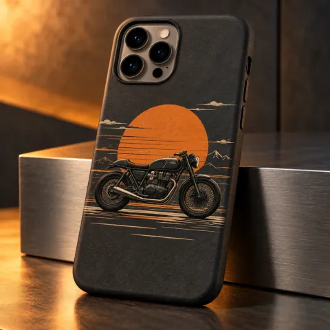 Turuncu Gün Batımlı Cafe Racer Telefon Kılıfı - Tüm Modeller