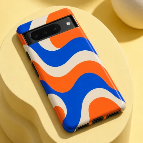 Turuncu-Mavi Dalgalı Geometrik Telefon Kılıfı - Tüm Modeller